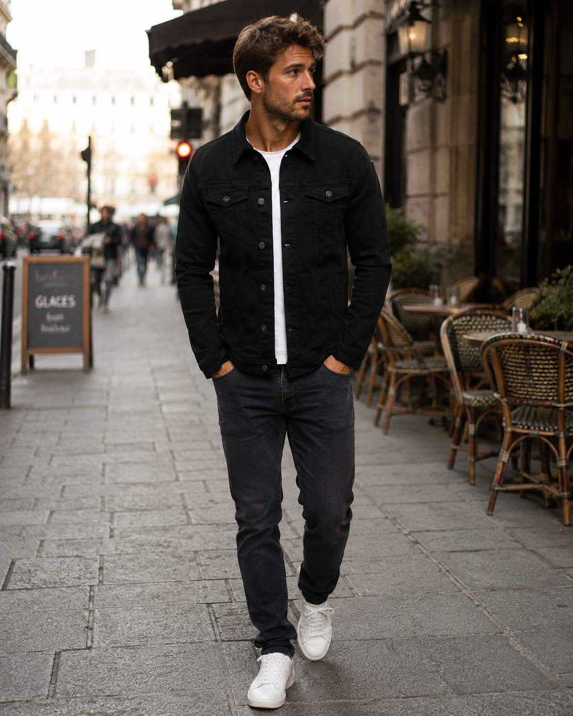 Ethan Men’s Denim Jacket – Classic Button-Up Jean Jacket with Utility Pockets