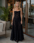 Kandace Women’s Lace Maxi Dress – Sparkling Evening Gown with Adjustable Straps & Floral Detail