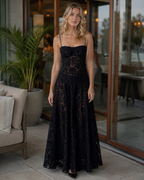 Kandace Women’s Lace Maxi Dress – Sparkling Evening Gown with Adjustable Straps & Floral Detail