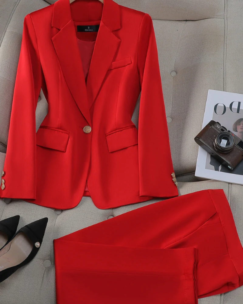 Caroline Women's Blazer & Pants Set – Tailored 2-Piece Suit for Work & Events