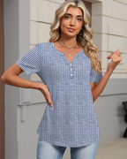 Mckenna Women’s Henley Tunic Top – V-Neck Short Sleeve Stretch Summer Blouse