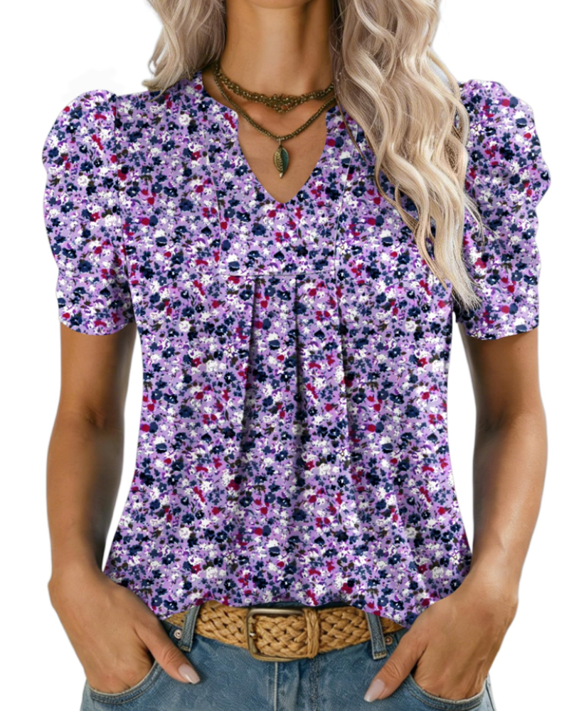 Margot Women’s Puff Sleeve Top – V-Neck Short Sleeve WoArk A