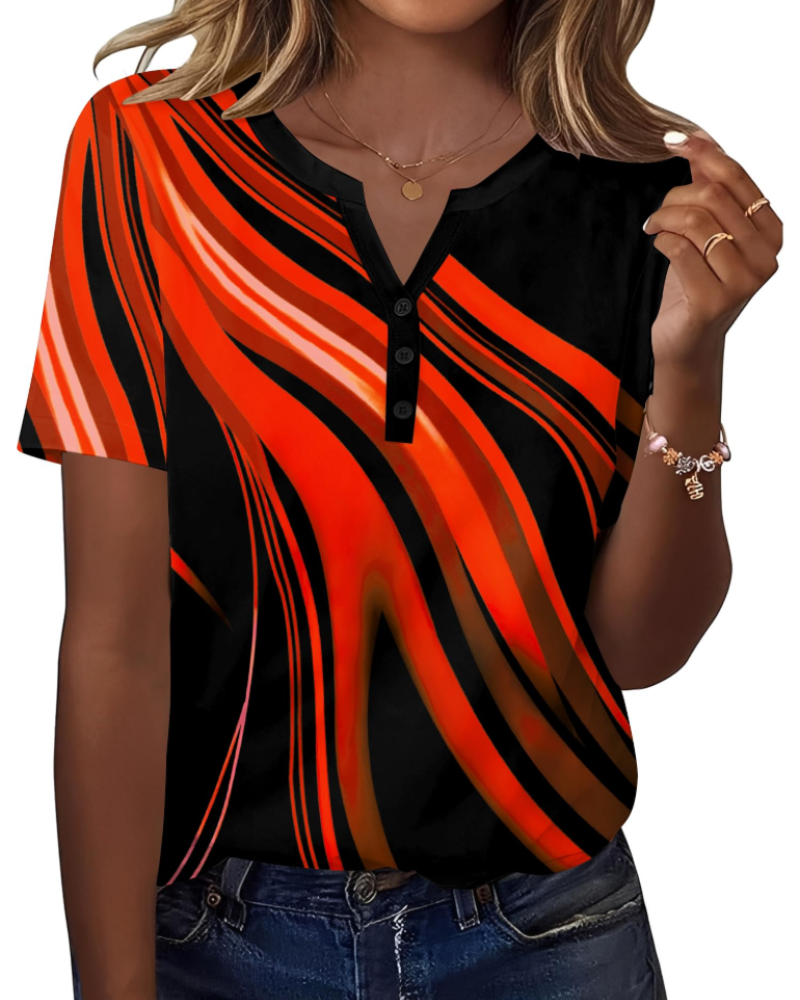 Mckenna Women’s Henley Tunic Top – V-Neck Short Sleeve Stretch Summer Blouse