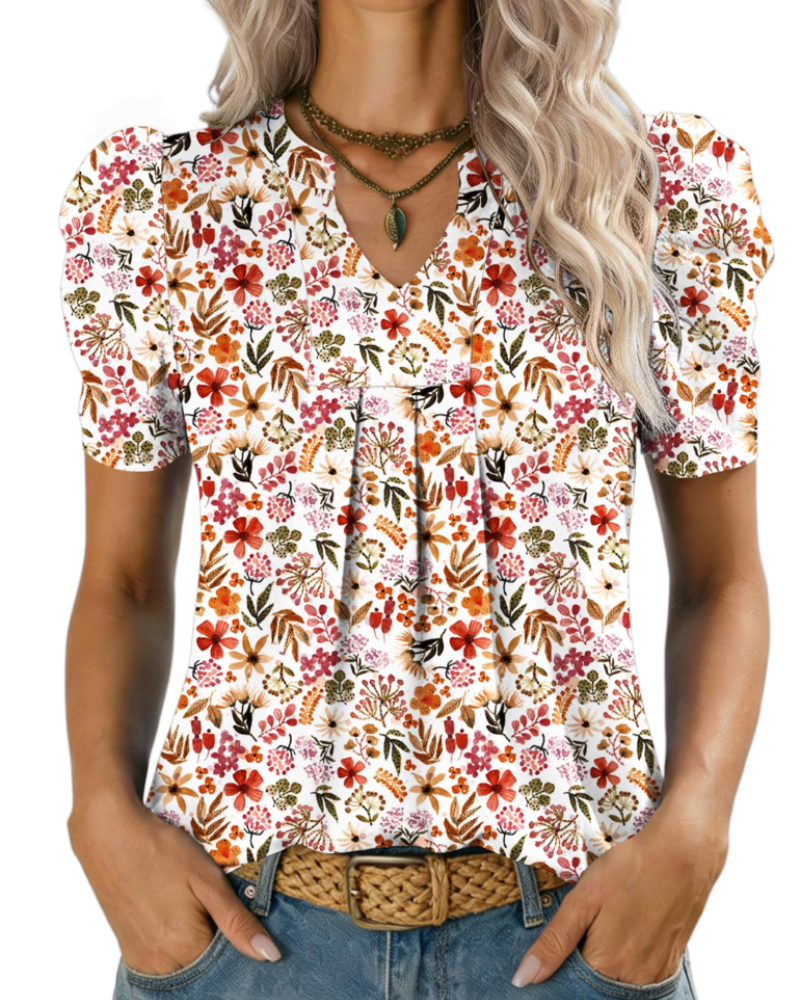 Margot Women’s Puff Sleeve Top – V-Neck Short Sleeve WoArk A