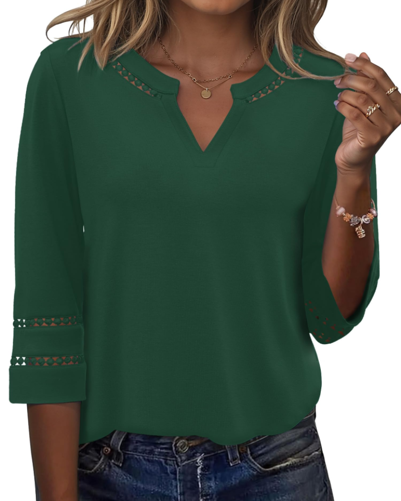 Maya Women’s Lace Embroidered Tunic – V-Neck 3/4 Sleeve Summer Blouse