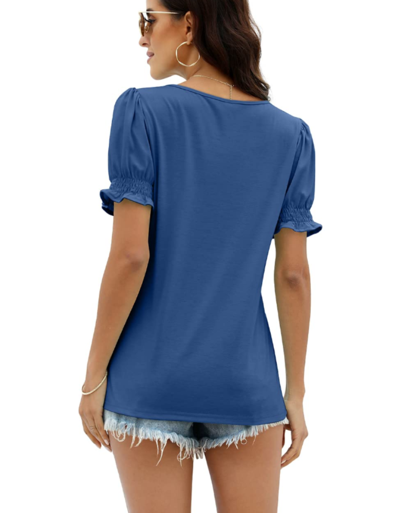 Penelope Women’s Square Neck Top – Ruffle Sleeve Casual Summer T-Shirt