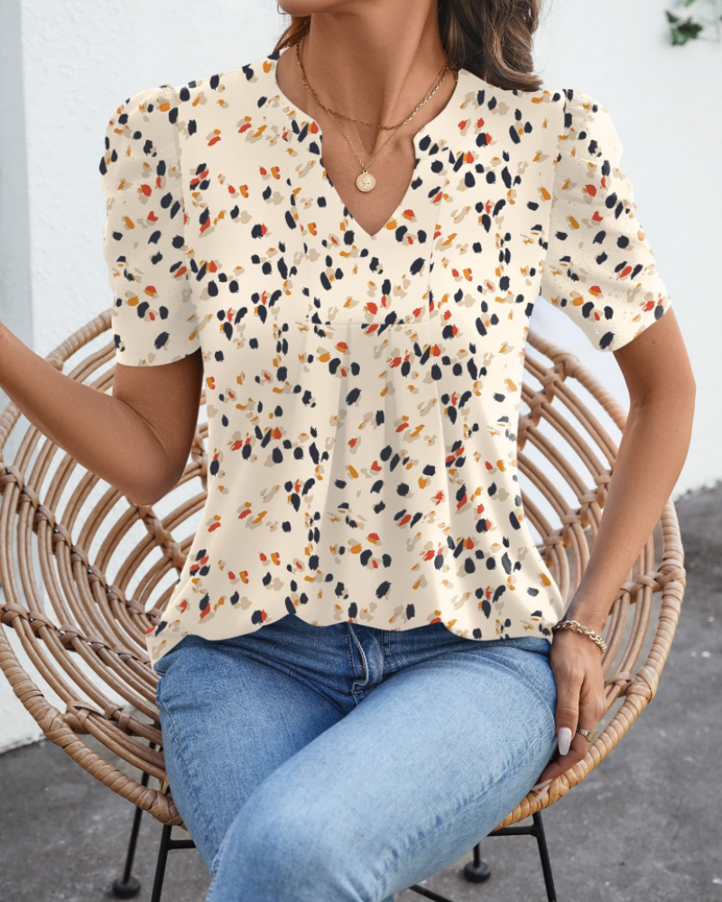 Margot Women’s Puff Sleeve Top – V-Neck Short Sleeve WoArk A