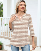 Maya Women’s Lace Embroidered Tunic – V-Neck 3/4 Sleeve Summer Blouse