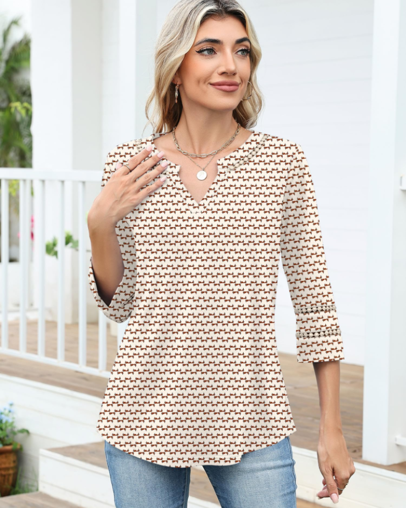 Maya Women’s Lace Embroidered Tunic – V-Neck 3/4 Sleeve Summer Blouse