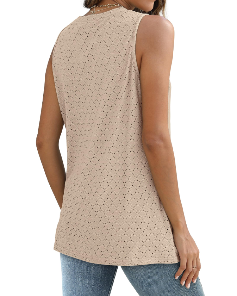 Sophie Women’s Eyelet Tank Top – High Neck Loose Fit Summer Sleeveless Blouse