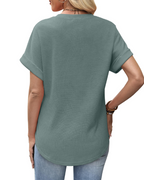 Hannah Women’s Waffle Knit Top – Short Sleeve Round Neck Color Block Shirt