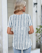 Adeline Women’s Asymmetrical Neck Top – Short Sleeve Button Detail Summer Blouse