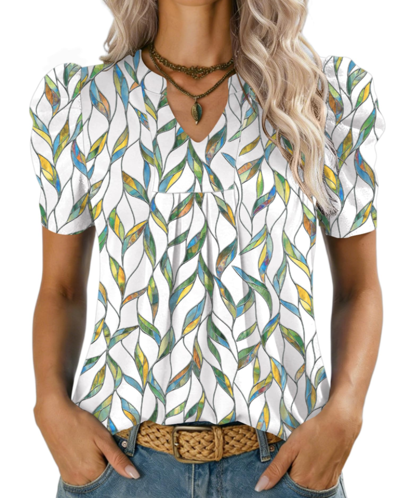 Margot Women’s Puff Sleeve Top – V-Neck Short Sleeve WoArk A