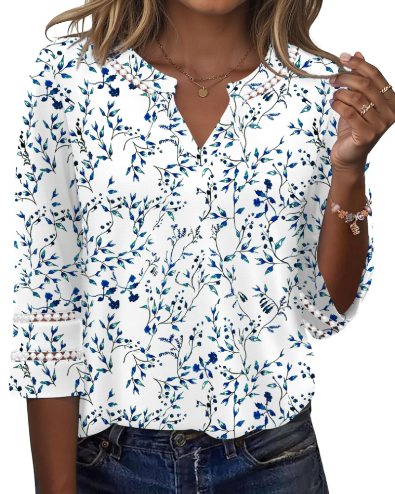 Maya Women’s Lace Embroidered Tunic – V-Neck 3/4 Sleeve Summer Blouse