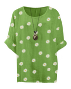 Anika Women’s Cotton Tunic Top – Daisy Print 3/4 Sleeve Lagenlook Blouse