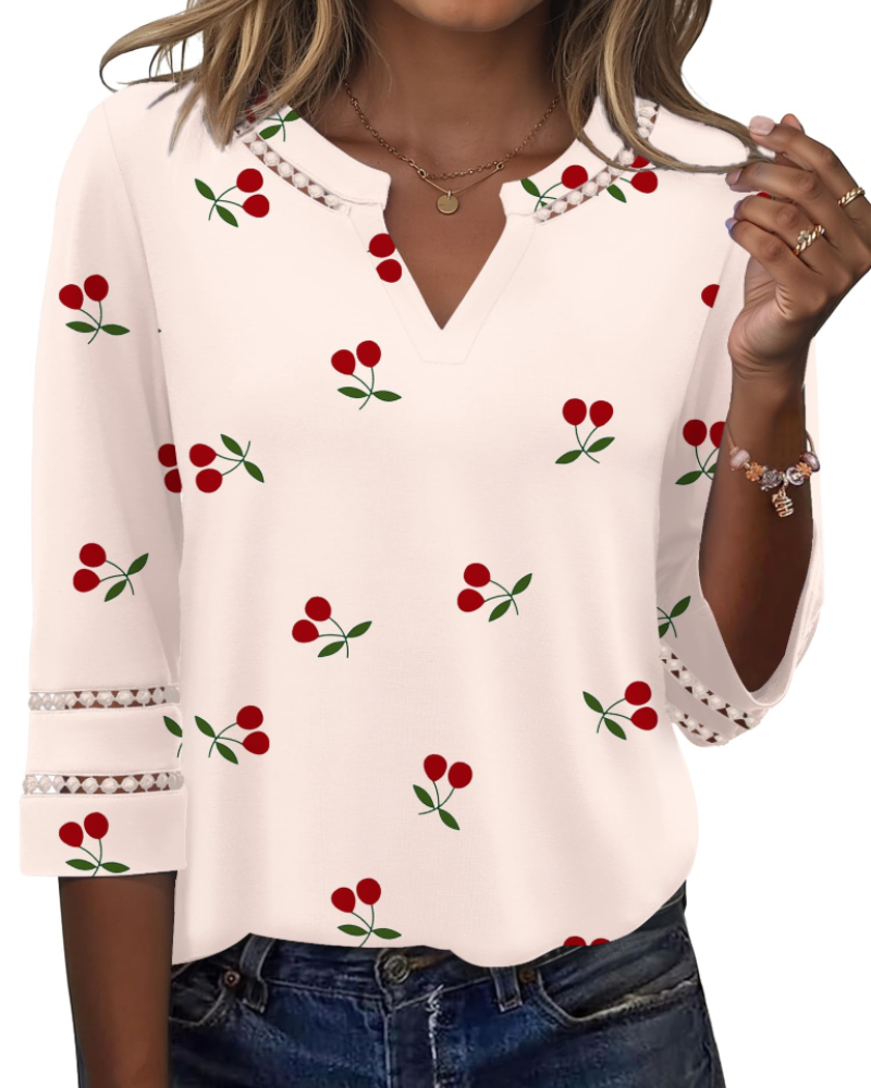 Maya Women’s Lace Embroidered Tunic – V-Neck 3/4 Sleeve Summer Blouse