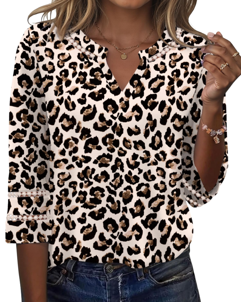 Maya Women’s Lace Embroidered Tunic – V-Neck 3/4 Sleeve Summer Blouse
