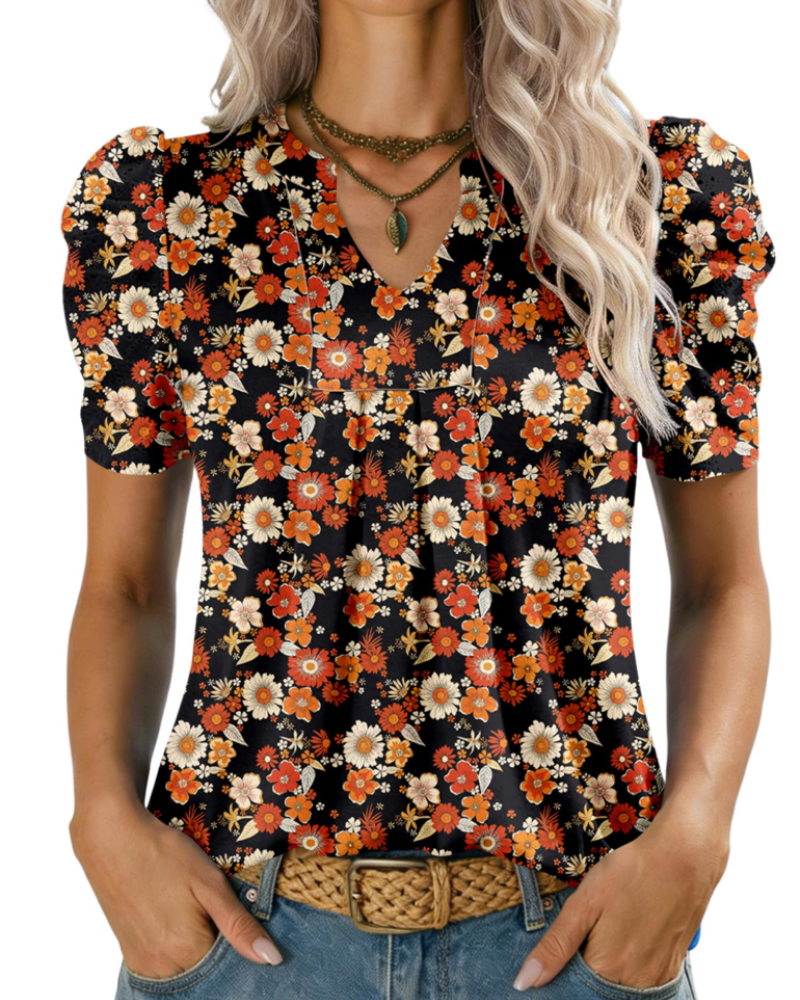Margot Women’s Puff Sleeve Top – V-Neck Short Sleeve WoArk A