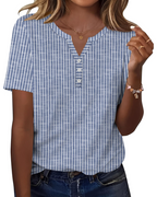 Mckenna Women’s Henley Tunic Top – V-Neck Short Sleeve Stretch Summer Blouse