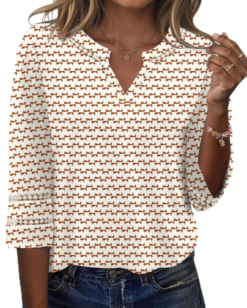 Maya Women’s Lace Embroidered Tunic – V-Neck 3/4 Sleeve Summer Blouse