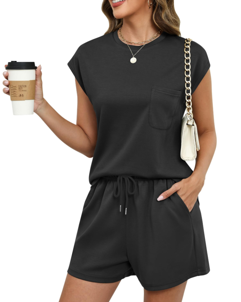 Leona Women’s Two-Piece Lounge Set – Cap Sleeve Top & Drawstring Shorts
