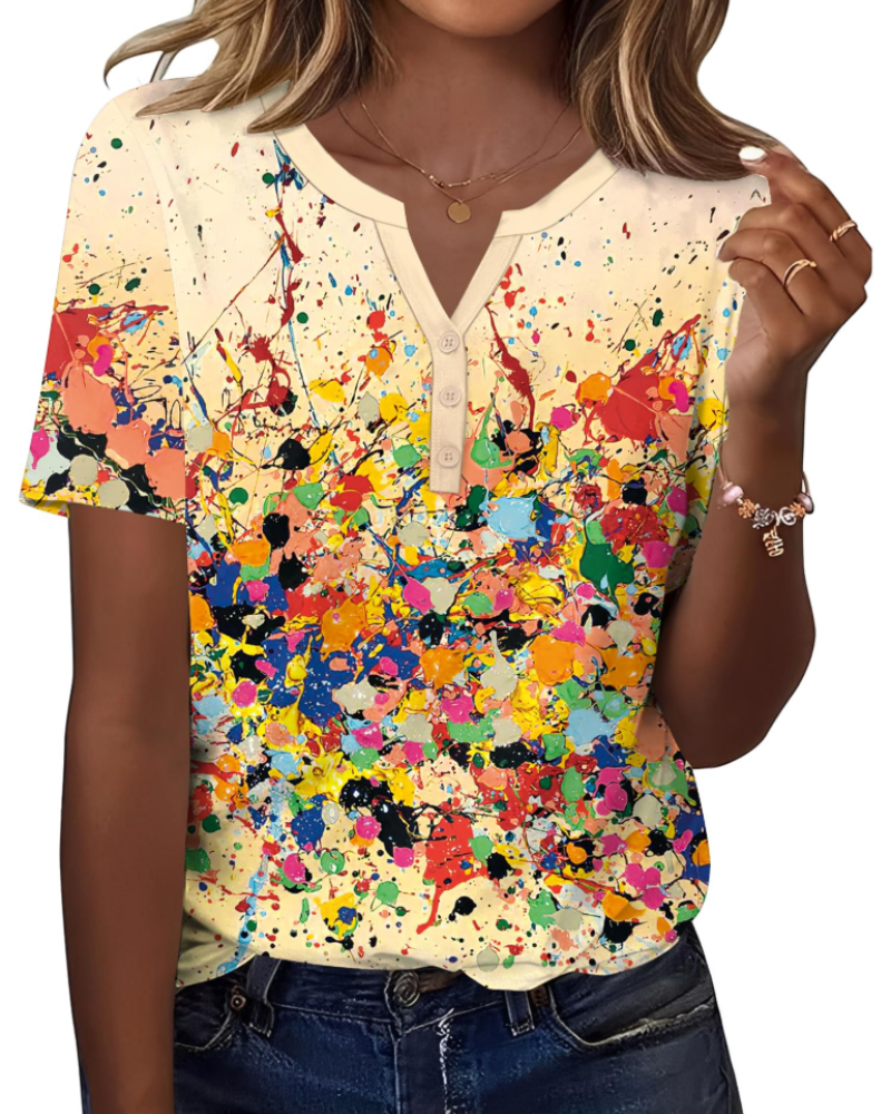 Mckenna Women’s Henley Tunic Top – V-Neck Short Sleeve Stretch Summer Blouse