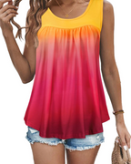 Clara Women’s Pleated Tank Top – Crew Neck Floral Sleeveless Tunic Blouse