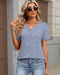 Mckenna Women’s Henley Tunic Top – V-Neck Short Sleeve Stretch Summer Blouse