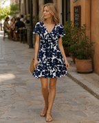 Isabelle Women’s Wrap V-Neck Dress – Ruffle Sleeve A-Line Summer Dress