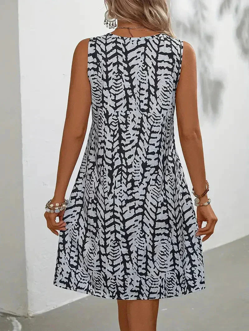 Hannie Women's Mini Dress – Sleeveless Printed Summer Dress for Beach & Brunch