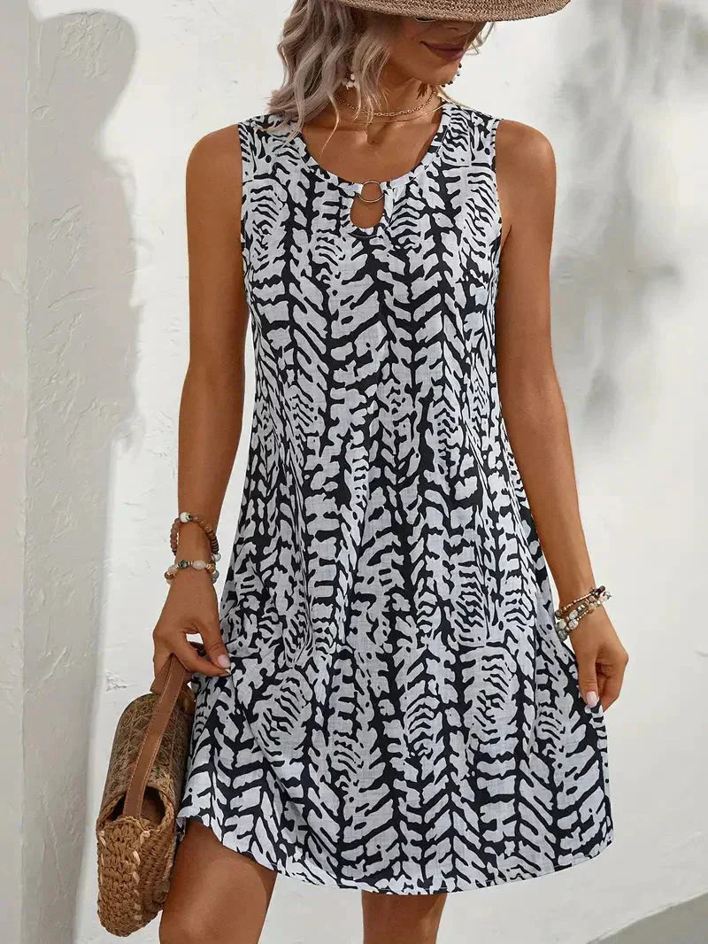 Hannie Women's Mini Dress – Sleeveless Printed Summer Dress for Beach & Brunch