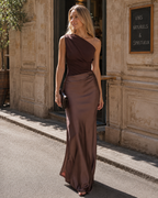 Serena Women's One-Shoulder Maxi Dress – Draped Bodice & Glossy Formal Gown