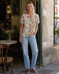 Bruna Women's Floral Blouse – Short Sleeve Crew Neck Casual Chic Top