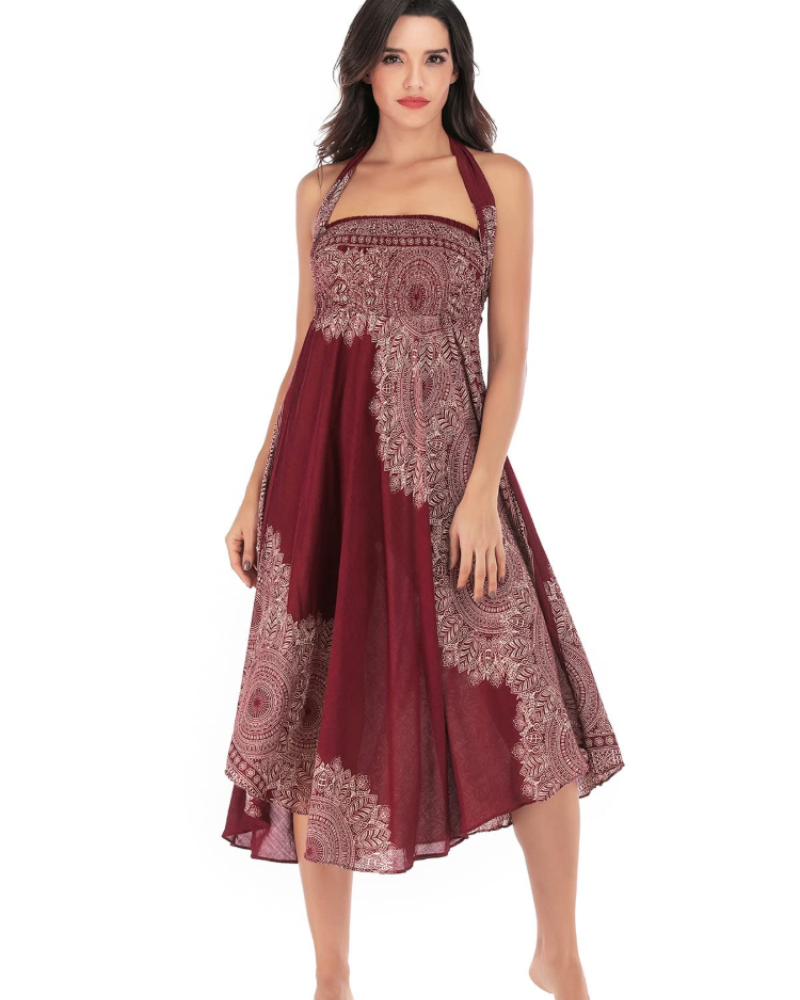Sienna Women’s Boho Maxi Dress – 2-in-1 Halter A-Line Viscose Dress