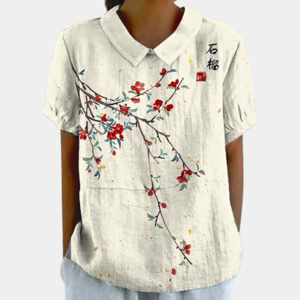 Bruna Women's Floral Blouse – Short Sleeve Crew Neck Casual Chic Top