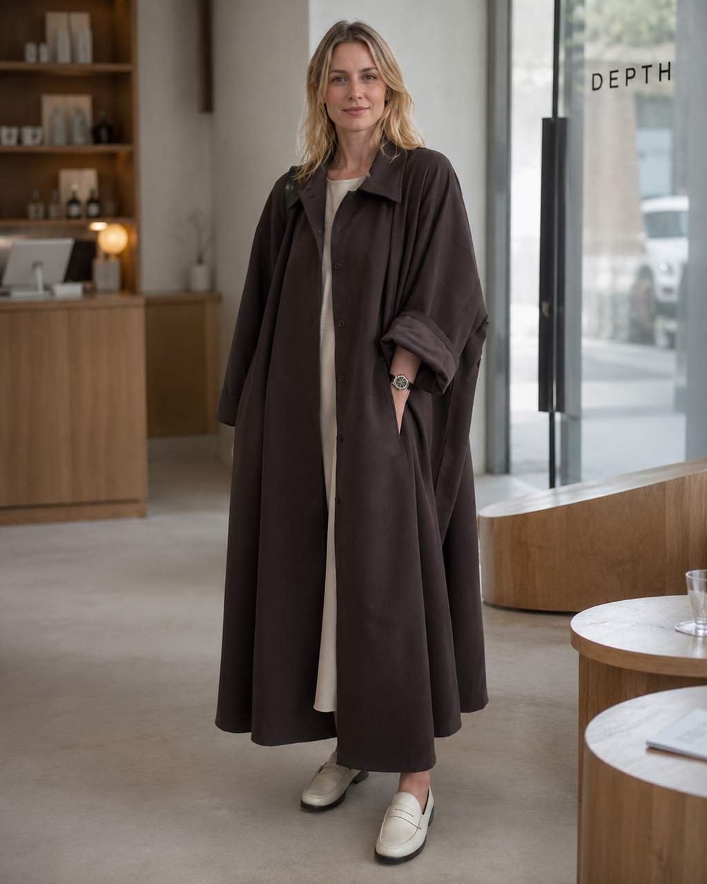 Camila Women's Oversized Long Coat – Minimalist Winter Coat for Layering