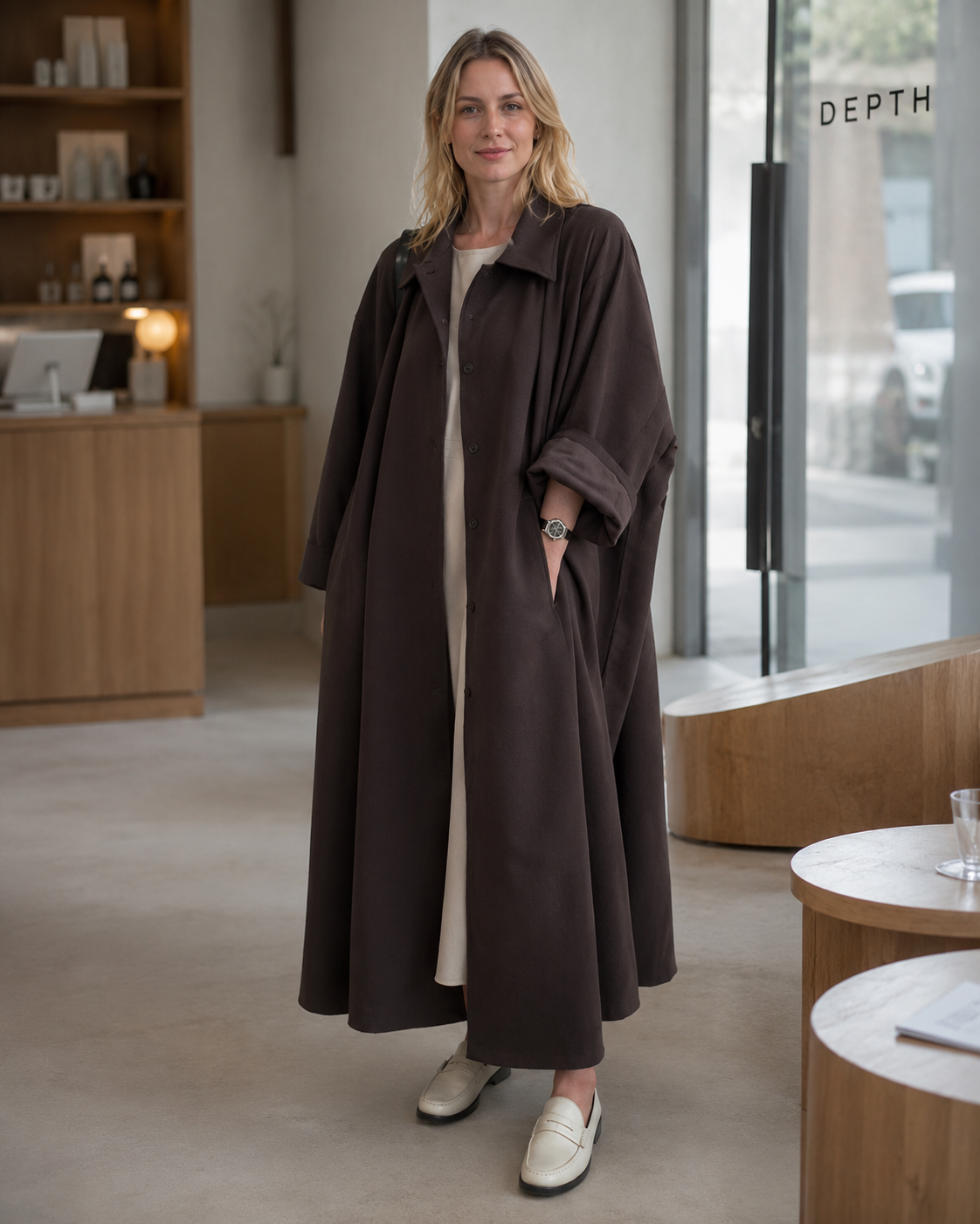 Camila Women's Oversized Long Coat – Minimalist Winter Coat for Layering