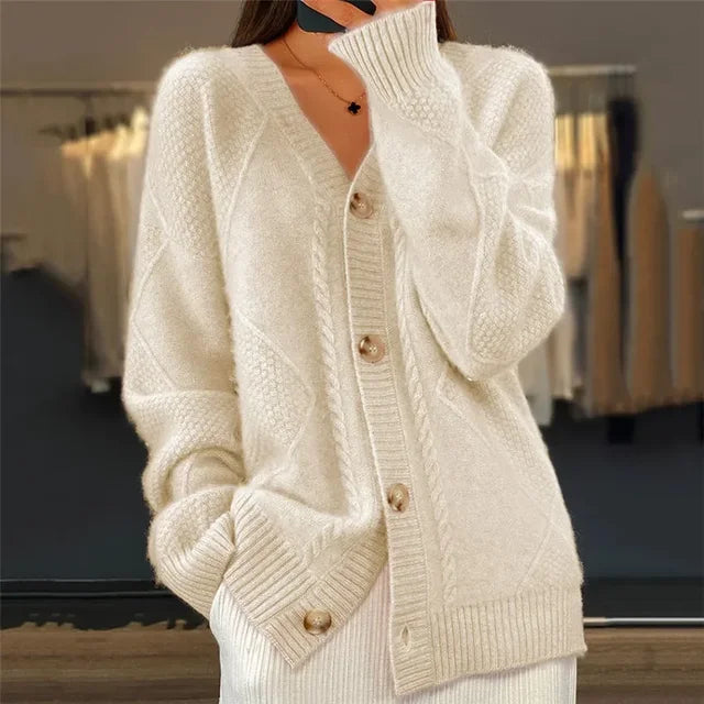 Lena Women's Cashmere Cardigan – Button Front Long Sleeve Soft Knit Sweater