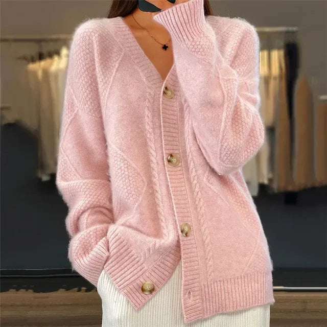 Lena Women's Cashmere Cardigan – Button Front Long Sleeve Soft Knit Sweater