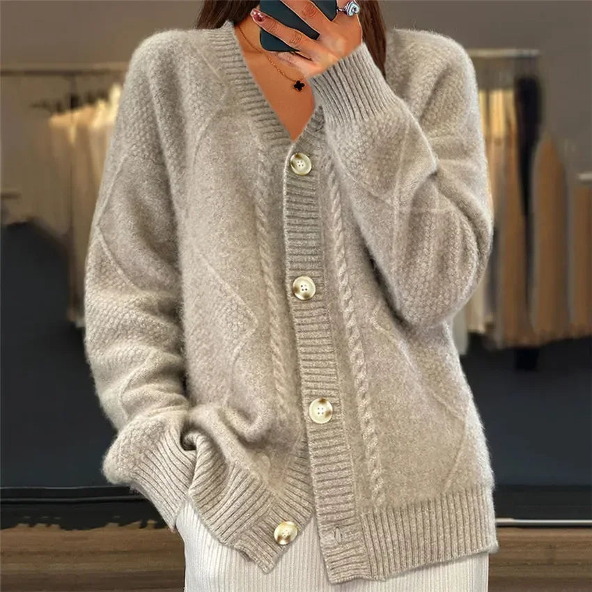 Lena Women's Cashmere Cardigan – Button Front Long Sleeve Soft Knit Sweater
