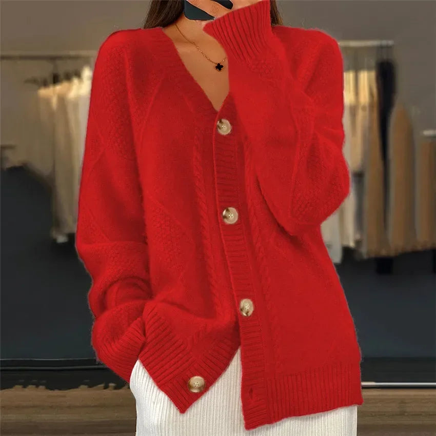 Lena Women's Cashmere Cardigan – Button Front Long Sleeve Soft Knit Sweater