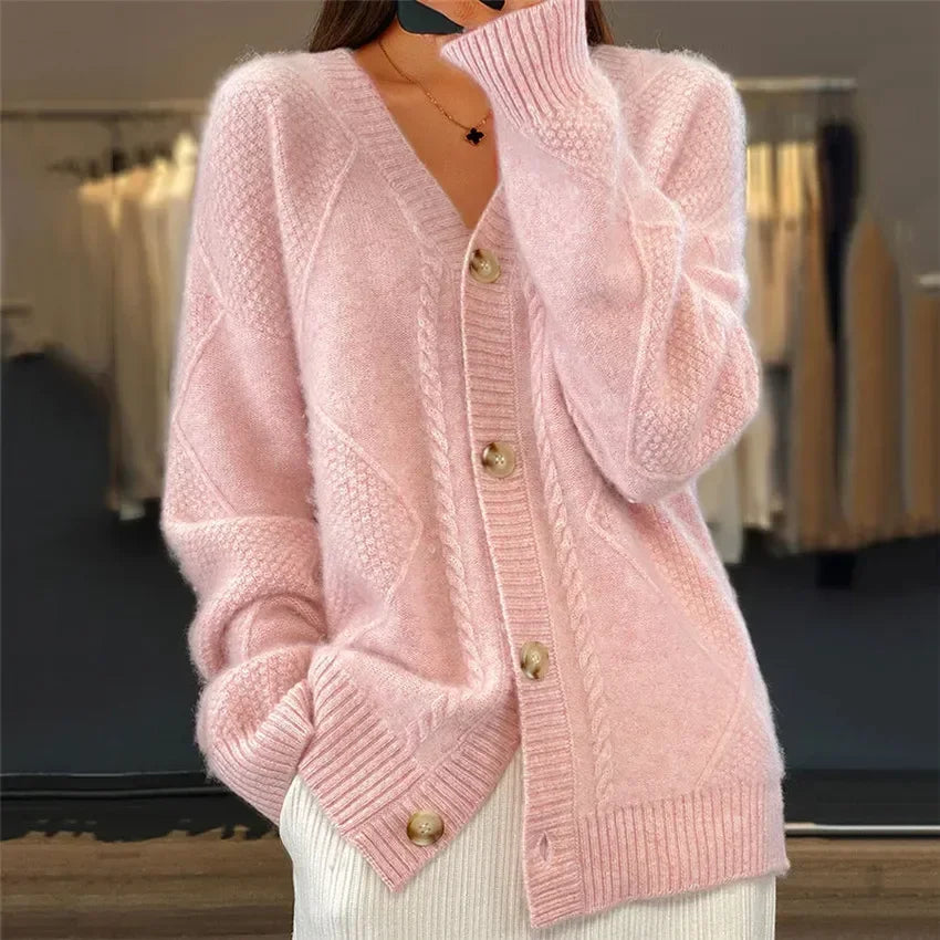 Lena Women's Cashmere Cardigan – Button Front Long Sleeve Soft Knit Sweater