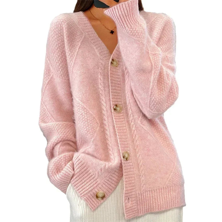 Lena Women's Cashmere Cardigan – Button Front Long Sleeve Soft Knit Sweater
