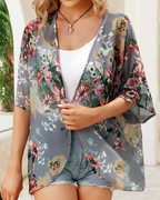 Lily Women’s Chiffon Kimono Cardigan – Floral Open Front Beach Cover Up