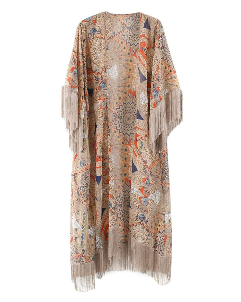Valerie Women’s Boho Kimono – Sheer Chiffon Beach Cover-Up with Fringe