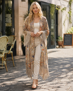 Valerie Women’s Boho Kimono – Sheer Chiffon Beach Cover-Up with Fringe