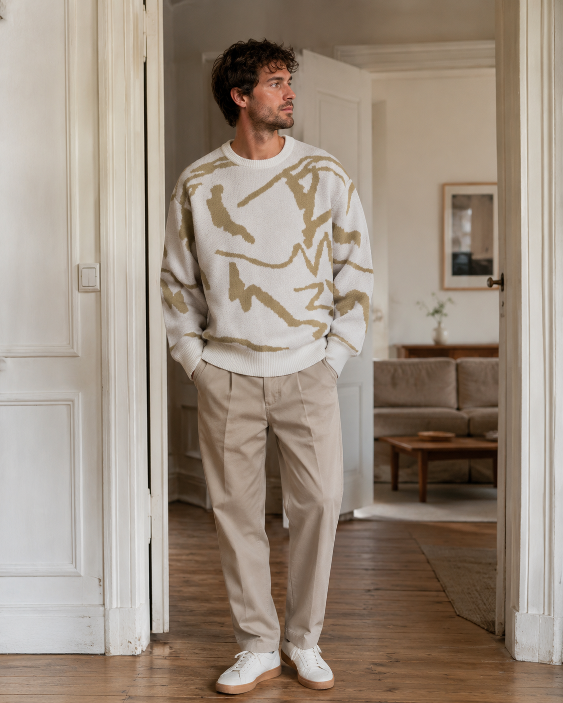 Carl Men's Abstract Knit Sweater – Crew Neck Ribbed Warm Winter Pullover