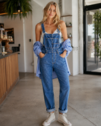 Charlotte Women's Denim Jumpsuit – Fitted Button Front Casual Jean Outfit