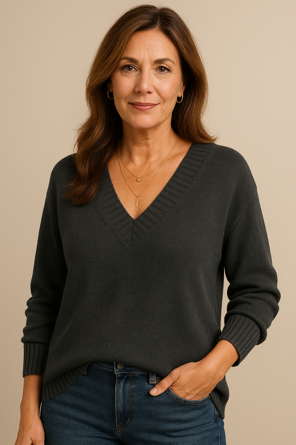 Zeyann Women's Cashmere Sweater – V-Neck Regular Fit Luxury Knit Pullover