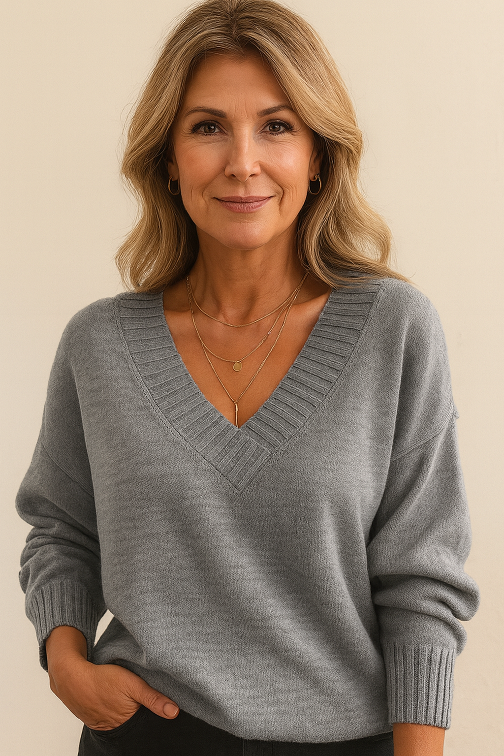 Zeyann Women's Cashmere Sweater – V-Neck Regular Fit Luxury Knit Pullover